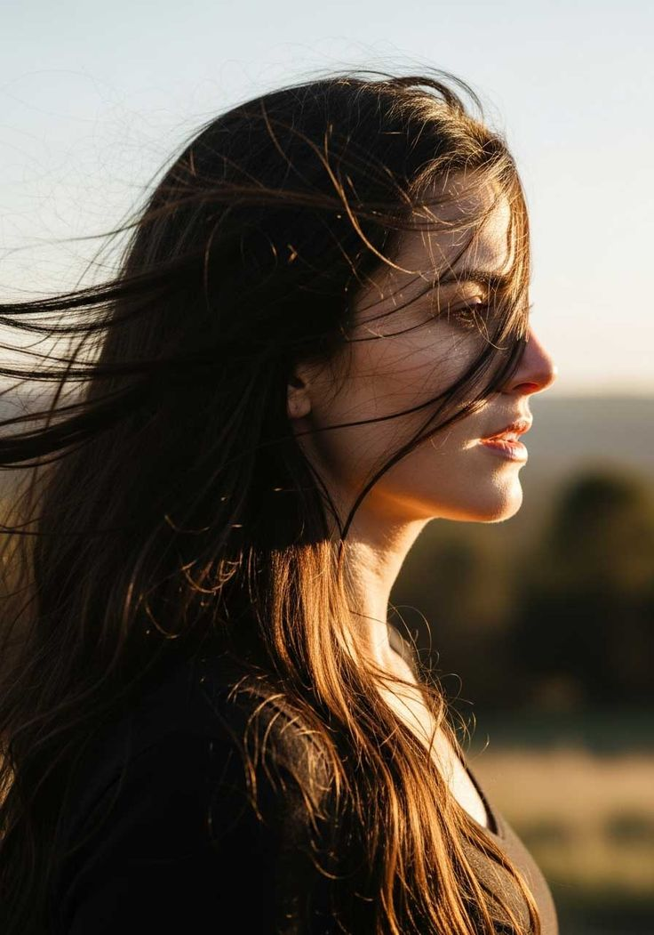 Mulher em perfil ao ar livre, representando a etapa Ação